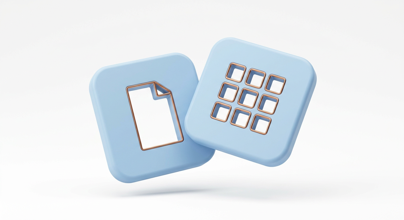 Two pale blue tiles, one with a page cut-out and one with a grid cut-out, for the planner and the budget (generated image)